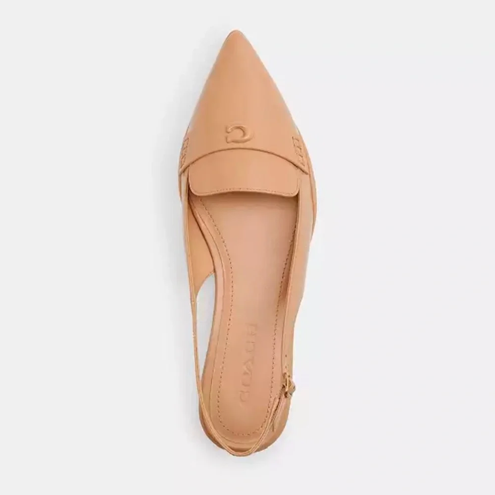 Coach Carrie Skimmer Tan Flats with Pointed Toe and Decorative Accent - Picture 3 of 5